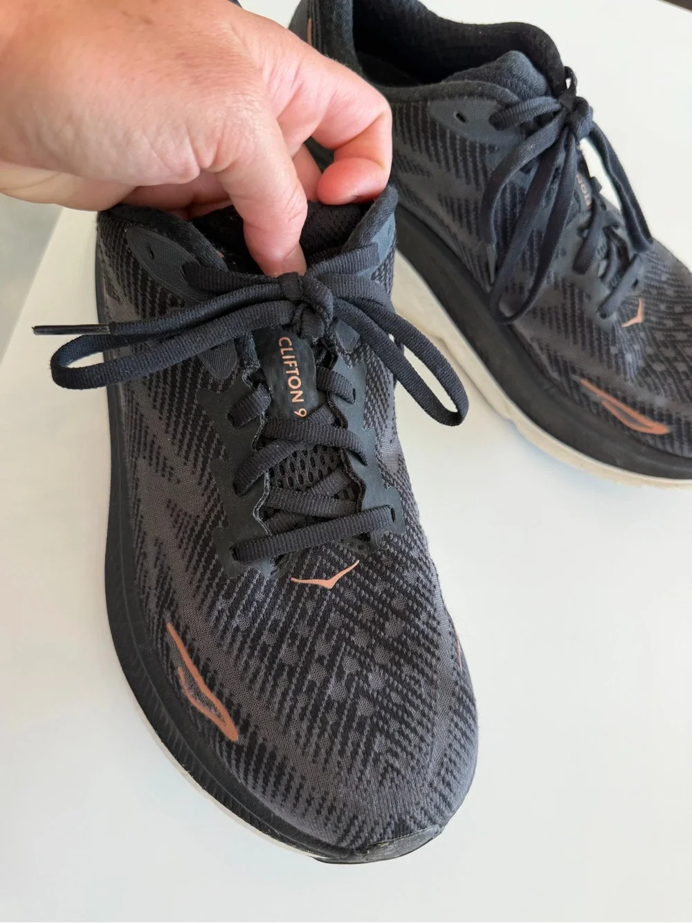 Hoka Clifton 9 Womens Running Shoes Size 8 Black Rose Gold